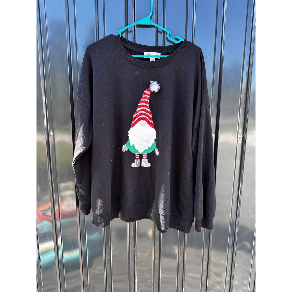 Philosophy Republic Clothing Womens 2X Black Christmas Gnome Sequin Sweatshirt